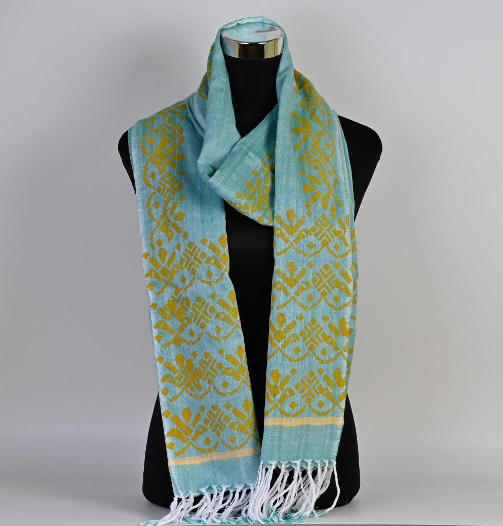 HAND BLOCK PRINTED COTTON STOLE WITH ASSAMESE MOTIFS